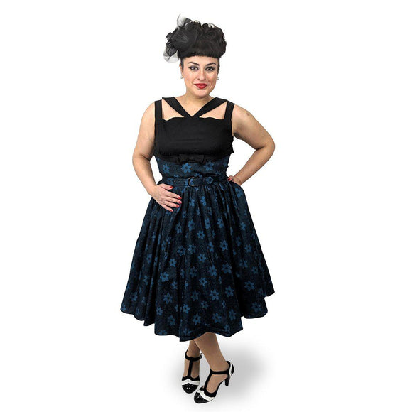 GGR Blue Floral Strappy Swing Dress-Swing Dress-Glitz Glam and Rebellion GGR Pinup, Retro, and Rockabilly Fashions