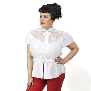 update alt-text with template GGR Chiffon Button Blouse in White-Blouse-Glitz Glam and Rebellion GGR Pinup, Retro, and Rockabilly Fashions