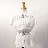 GGR Chiffon Button Blouse in White-Blouse-Glitz Glam and Rebellion GGR Pinup, Retro, and Rockabilly Fashions