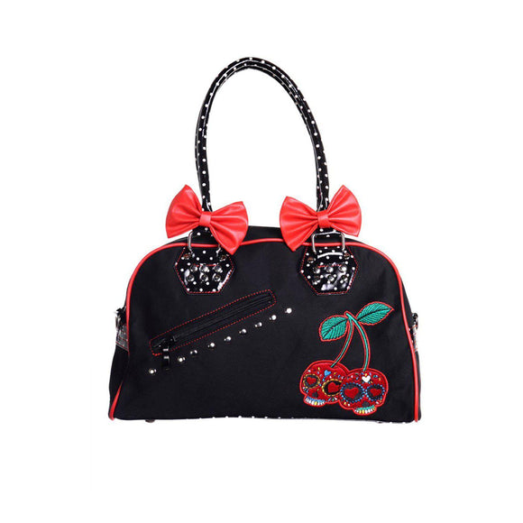 Banned Cherry Skull Dots Handbag-Purses-Glitz Glam and Rebellion GGR Pinup, Retro, and Rockabilly Fashions