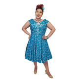 Peter Pan Collar Swing Dress in Turquoise Floral-Dress-Glitz Glam and Rebellion GGR Pinup, Retro, and Rockabilly Fashions
