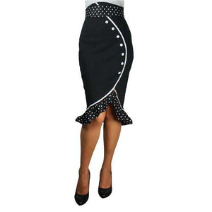 Rockabilly Polka Dot Wiggle Skirt in Black-Skirts-Glitz Glam and Rebellion GGR Pinup, Retro, and Rockabilly Fashions