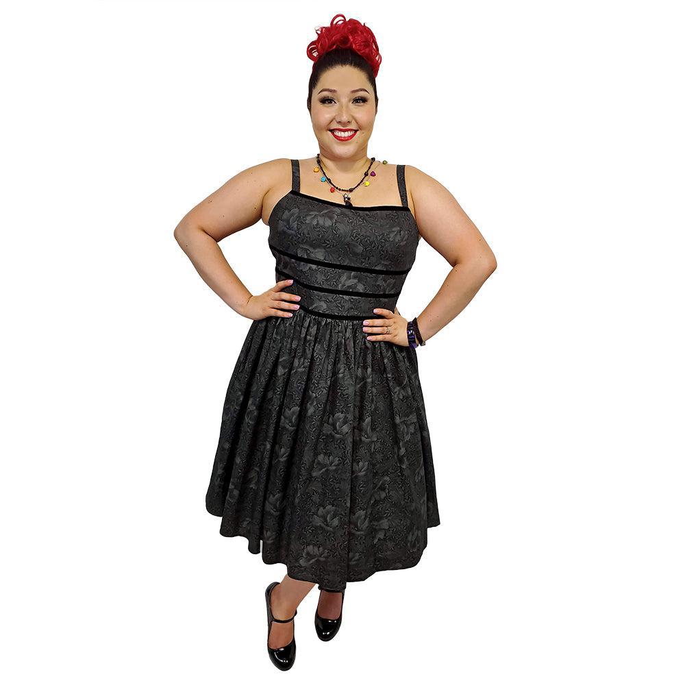 Dark Night Swing Dress in Grey Floral