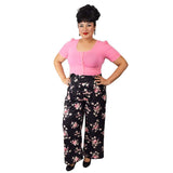 Soft Tie-Waist Pants in Black Floral-Pants-Glitz Glam and Rebellion GGR Pinup, Retro, and Rockabilly Fashions