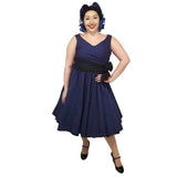 Wrap-Front Sleeveless Swing Dress in Navy-Dress-Glitz Glam and Rebellion GGR Pinup, Retro, and Rockabilly Fashions
