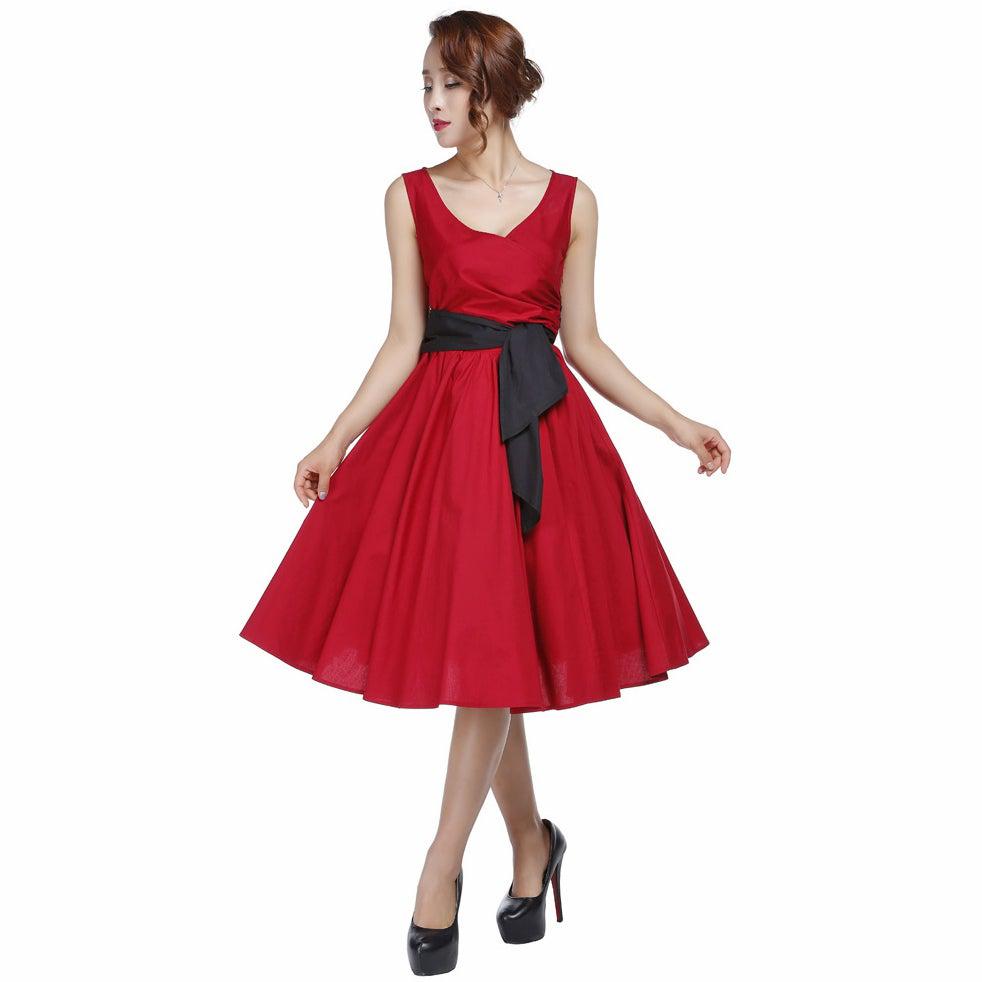 Wrap-Front Sleeveless Swing Dress in Red – Glitz Glam and Rebellion