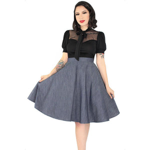Hemet Circle Skirt in Denim-Skirts-Glitz Glam and Rebellion GGR Pinup, Retro, and Rockabilly Fashions