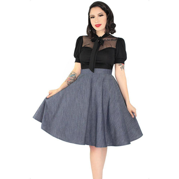 Hemet Circle Skirt in Denim-Skirts-Glitz Glam and Rebellion GGR Pinup, Retro, and Rockabilly Fashions