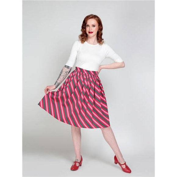 Collectif Jasmine Berry Stripe Swing Skirt-Skirts-Glitz Glam and Rebellion GGR Pinup, Retro, and Rockabilly Fashions