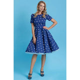 Dolly & Dotty Darlene Dress in Navy Blue with White Polka Dots-Dress-Glitz Glam and Rebellion GGR Pinup, Retro, and Rockabilly Fashions