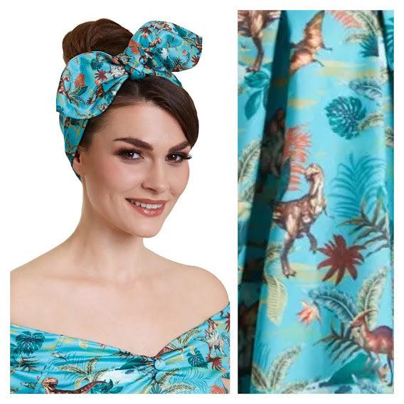 GGR Pinup and Rockabilly Headscarf in Dinosaur Print-Hair Accessory-Glitz Glam and Rebellion GGR Pinup, Retro, and Rockabilly Fashions