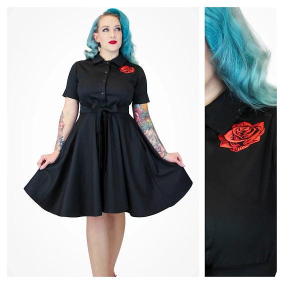 Embroidered Rose Circle Dress in Black by Hemet  Glitz Glam and Rebellion