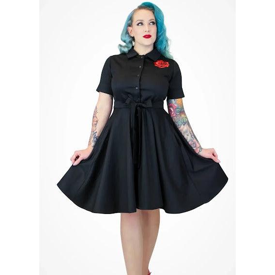Embroidered Rose Circle Dress in Black by Hemet Embroidered Rose Circle Dress in Black by Hemet