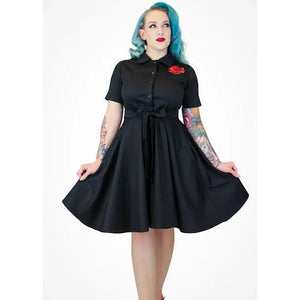 Hemet Embroidered Rose Circle Dress in Black-Dress-Glitz Glam and Rebellion GGR Pinup, Retro, and Rockabilly Fashions