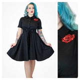 Hemet Embroidered Rose Circle Dress in Black-Dress-Glitz Glam and Rebellion GGR Pinup, Retro, and Rockabilly Fashions