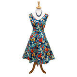 Eva Rose Bold Blue Floral Swing Dress-Dress-Glitz Glam and Rebellion GGR Pinup, Retro, and Rockabilly Fashions