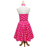 Eva Rose Hot Pink Polka Dot Halter Dress-Dress-Glitz Glam and Rebellion GGR Pinup, Retro, and Rockabilly Fashions