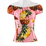 GGR Pinup Peasant Blouse in Pink Pineapples-Blouse-Glitz Glam and Rebellion GGR Pinup, Retro, and Rockabilly Fashions