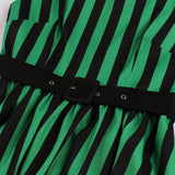Tonval Green and Black Striped Vintage Cotton Pleated Dress-Dresses-Glitz Glam and Rebellion GGR Pinup, Retro, and Rockabilly Fashions