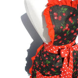 Hemet Ruffled Cherries Apron on Black-Pinup Aprons-Glitz Glam and Rebellion GGR Pinup, Retro, and Rockabilly Fashions