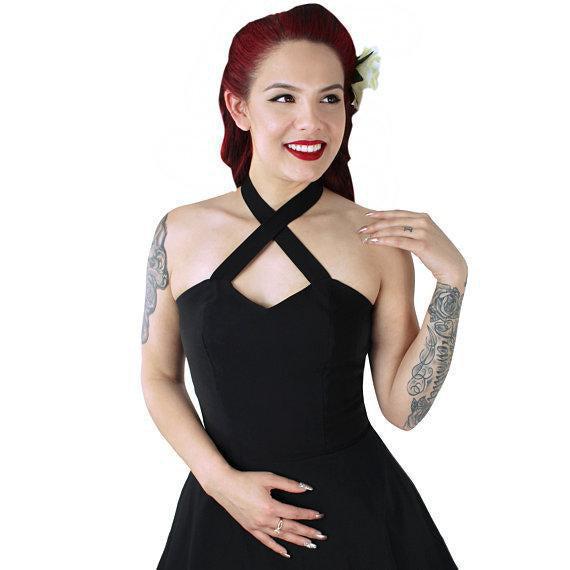 Black Criss-Cross Halter Dress by Hemet Glitz Glam and Rebellion Black Criss-Cross Halter Dress by Hemet Glitz Glam and Rebellion