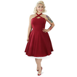 Criss-Cross Halter Dress in Burgundy by Hemet Glitz Glam and Rebellion Criss-Cross Halter Dress in Burgundy by Hemet Glitz Glam and Rebellion