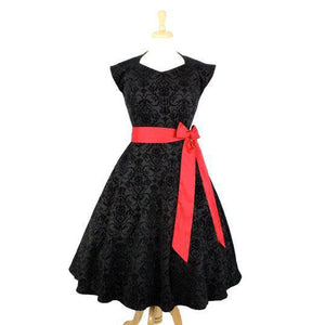 Hemet Black Damask Swing Dress-Dress-Glitz Glam and Rebellion GGR Pinup, Retro, and Rockabilly Fashions
