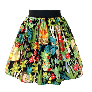 Hemet Pleated Skirt in Black Tropical Frida Print-Skirts-Glitz Glam and Rebellion GGR Pinup, Retro, and Rockabilly Fashions
