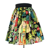 Hemet Pleated Skirt in Black Tropical Frida Print-Skirts-Glitz Glam and Rebellion GGR Pinup, Retro, and Rockabilly Fashions