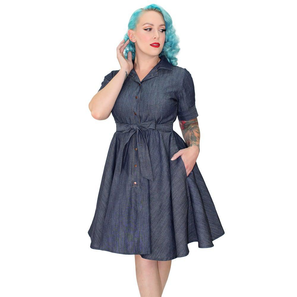 denim rockabilly dress Dancing Days Retro Denim Pin Up Rockabilly Dress Small