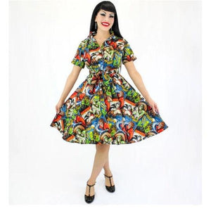 Hemet Hollywood Monsters Circle Dress-Dresses-Glitz Glam and Rebellion GGR Pinup, Retro, and Rockabilly Fashions