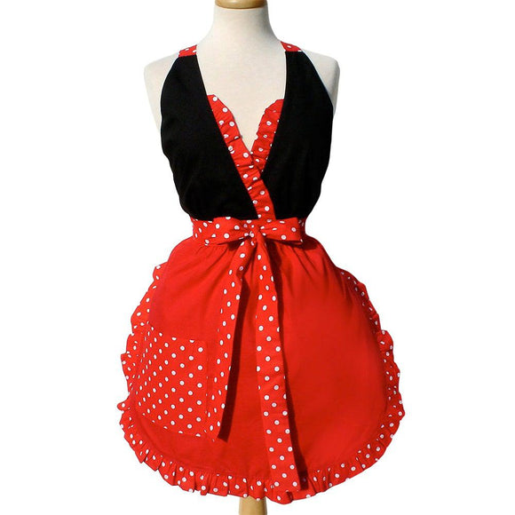 Hemet Ruffled Minnie Apron in Red & Black-Pinup Aprons-Glitz Glam and Rebellion GGR Pinup, Retro, and Rockabilly Fashions