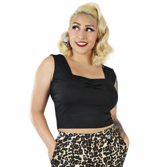 Hemet Pin Up Essential Crop Top in Black-Top-Glitz Glam and Rebellion GGR Pinup, Retro, and Rockabilly Fashions