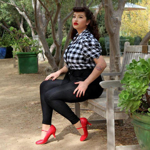 Hemet Holiday Pinup Top in White Plaid-Top-Glitz Glam and Rebellion GGR Pinup, Retro, and Rockabilly Fashions