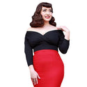 Hemet Three Quarter Sleeve Overlap Top in Black-Top-Glitz Glam and Rebellion GGR Pinup, Retro, and Rockabilly Fashions
