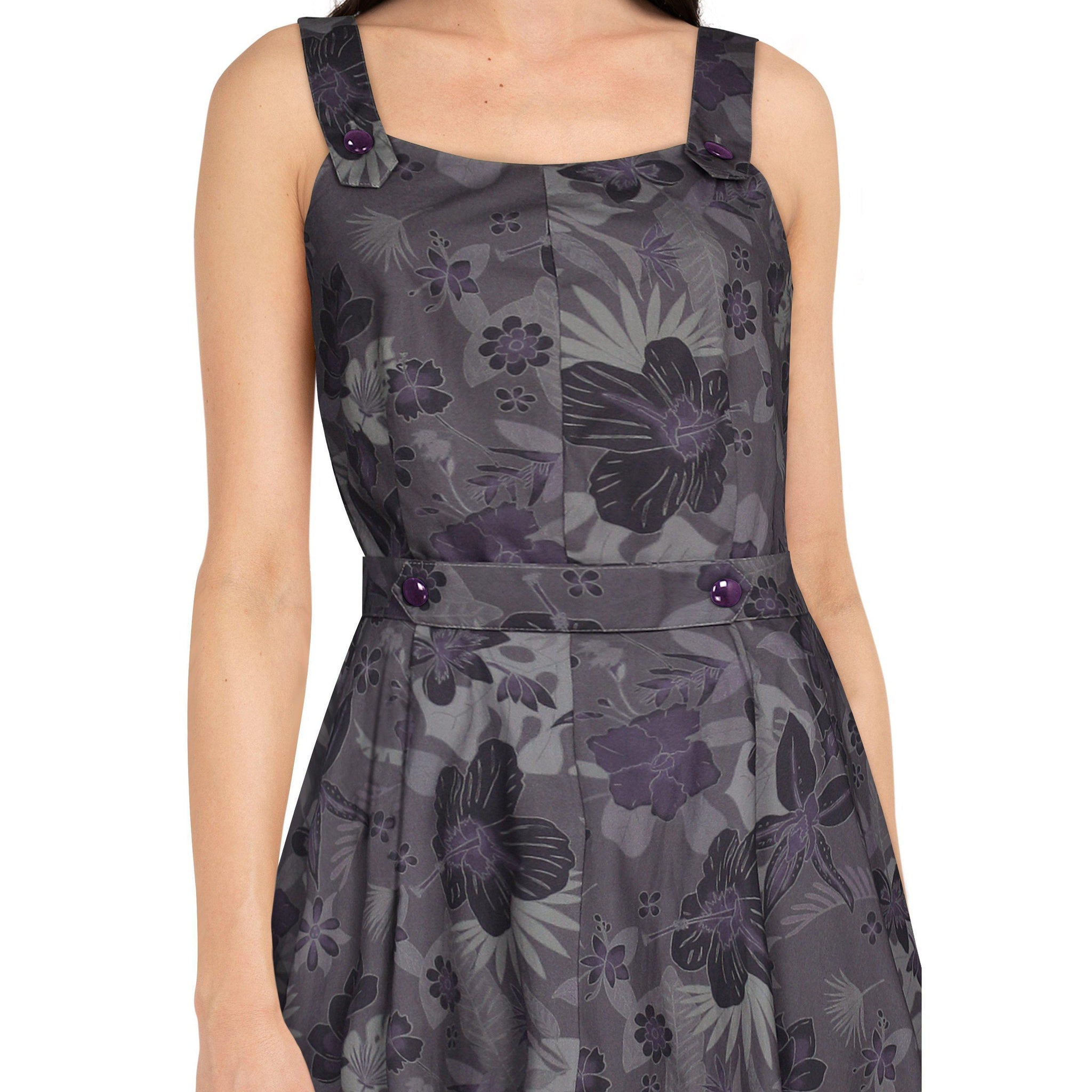 Rhonda Rockabilly Buttons Dress in Purple Hibiscus – Glitz Glam and  Rebellion