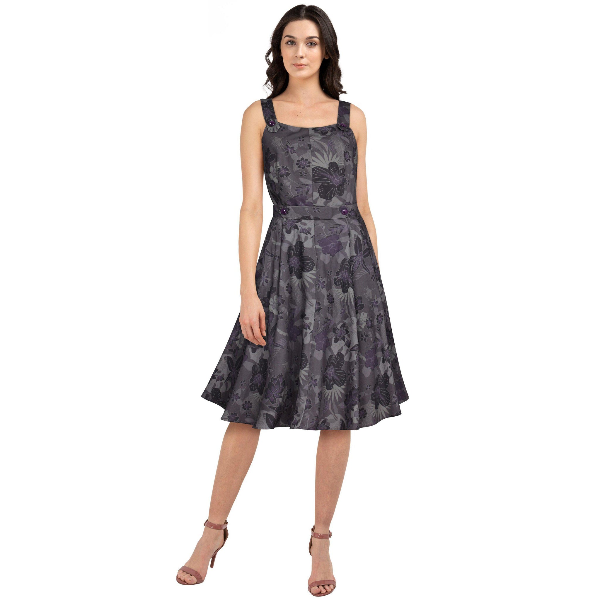 Rhonda Rockabilly Buttons Dress in Purple Hibiscus – Glitz Glam and  Rebellion