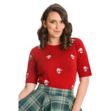 Banned Holly Cat Pullover Sweater in Red-Top-Glitz Glam and Rebellion GGR Pinup, Retro, and Rockabilly Fashions