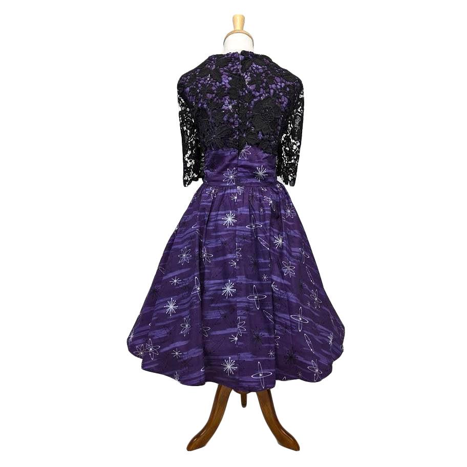 Purple Retro Atomic Print Dress