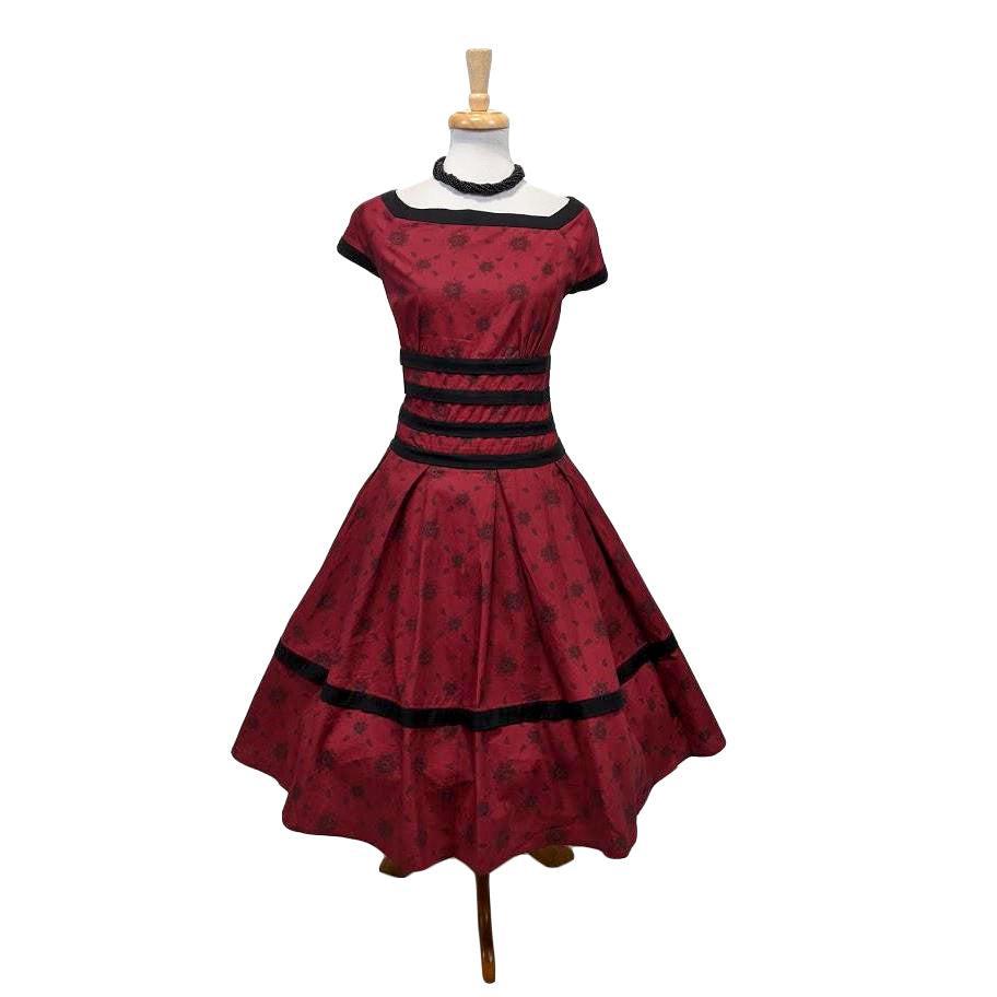 Kara Floral Swing Dress in Dark Red