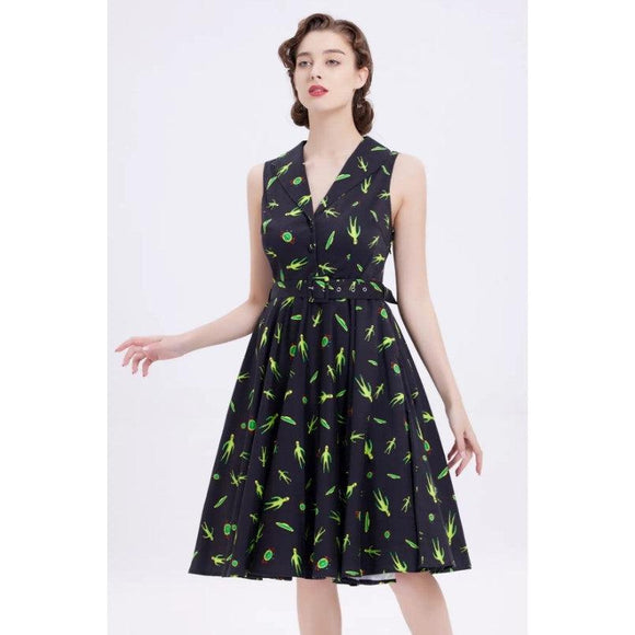Miss Lulo Jani Swing Dress in Alien Nation Print-Dress-Glitz Glam and Rebellion GGR Pinup, Retro, and Rockabilly Fashions