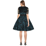 Lace Overlay Swing Dress in Blue Floral-Dress-Glitz Glam and Rebellion GGR Pinup, Retro, and Rockabilly Fashions