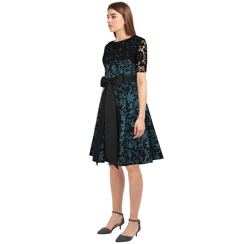 Lace Overlay Swing Dress in Blue Floral – Glitz Glam and Rebellion