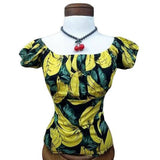 GGR Pinup Peasant Blouse in Banana Print-Blouse-Glitz Glam and Rebellion GGR Pinup, Retro, and Rockabilly Fashions