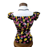 GGR Pinup Peasant Top in Summer Fruit Print-Blouse-Glitz Glam and Rebellion GGR Pinup, Retro, and Rockabilly Fashions