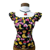 GGR Pinup Peasant Top in Summer Fruit Print-Blouse-Glitz Glam and Rebellion GGR Pinup, Retro, and Rockabilly Fashions