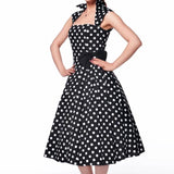 GGR Vamp Collar Dress in Black Dots-Dress-Glitz Glam and Rebellion GGR Pinup, Retro, and Rockabilly Fashions