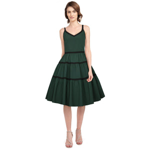 GGR Tiered Swing Dress in Green-Dress-Glitz Glam and Rebellion GGR Pinup, Retro, and Rockabilly Fashions