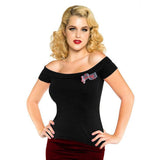 GGR Black Music Note Off-Shoulder Top-Top-Glitz Glam and Rebellion GGR Pinup, Retro, and Rockabilly Fashions