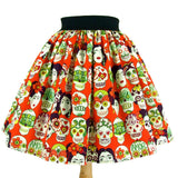 Hemet Pleated Skirt in Orange Frida Print-Skirts-Glitz Glam and Rebellion GGR Pinup, Retro, and Rockabilly Fashions